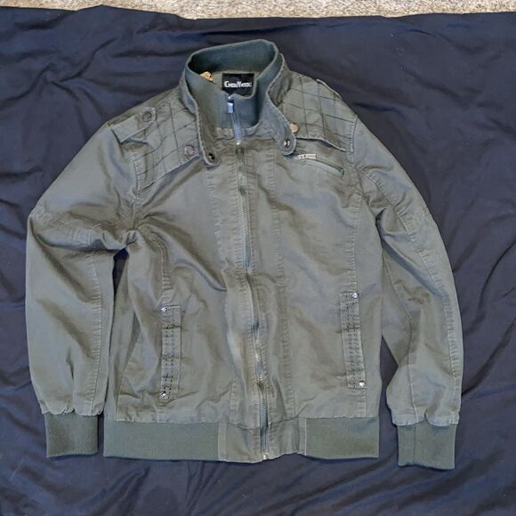 Chouyatou Jacket Men's Green Casual Long Sleeve Full Zip Adult Large - Picture 1 of 4